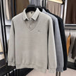 Men's Plush Sweater with Striped Design Button Lapel Fleece Lined Winter Pullover