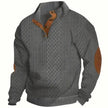 2026 Men’s Casual Jacquard Knit Pullover Sweater with Standing Collar and Elbow Patches