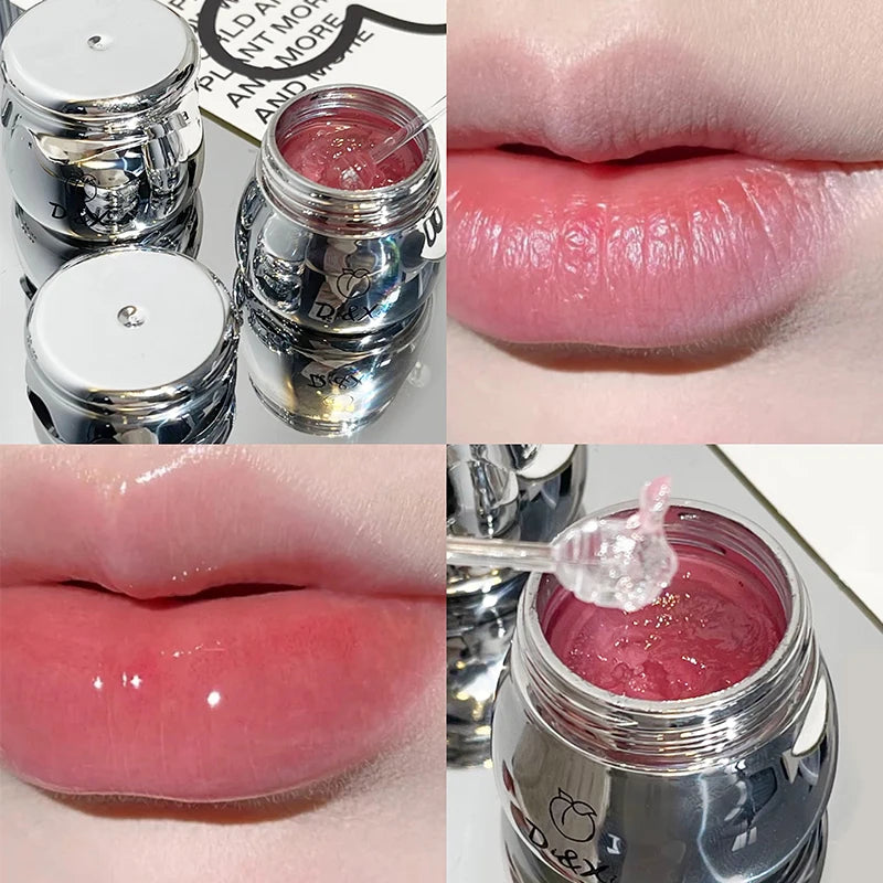 D&Xi Peach Little Silver Jar Lip Balm – Moisturizing Lip Care Jelly with Hydrating Lip Gloss Finish