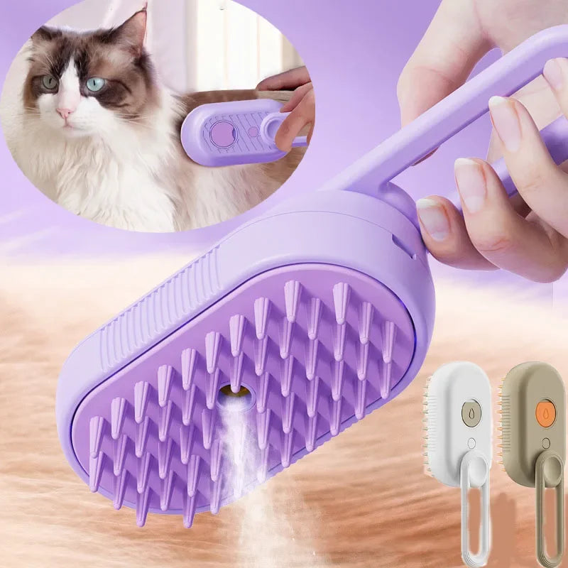 3-in-1 Electric Steamed Dog & Cat Brush – Essential Oil Spray, Massage & Pet Hair Grooming Tool