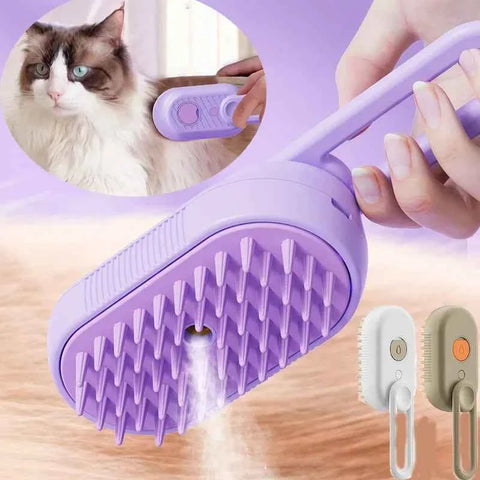 3-in-1 Electric Steamed Dog & Cat Brush – Essential Oil Spray, Massage & Pet Hair Grooming Tool