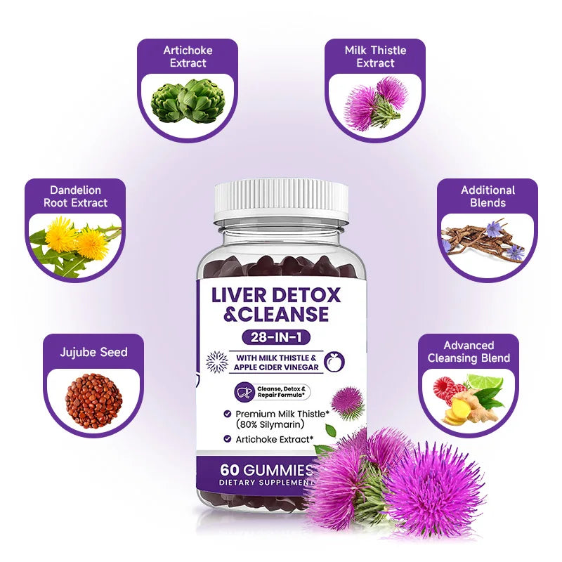 Milk Thistle Liver Support Gummies 28-in-1 Herbal Blend – 60 Count