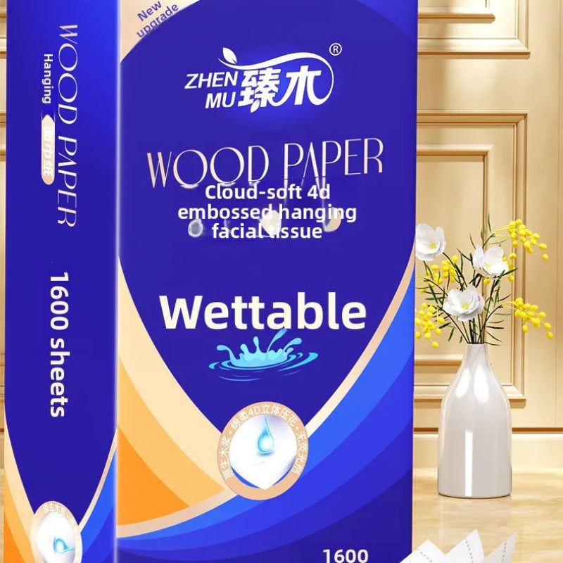 Zhen Mu Wood Paper Hanging Tissue 1600 Sheets – Water-Resistant Cloud Soft 4D Embossed Tissue