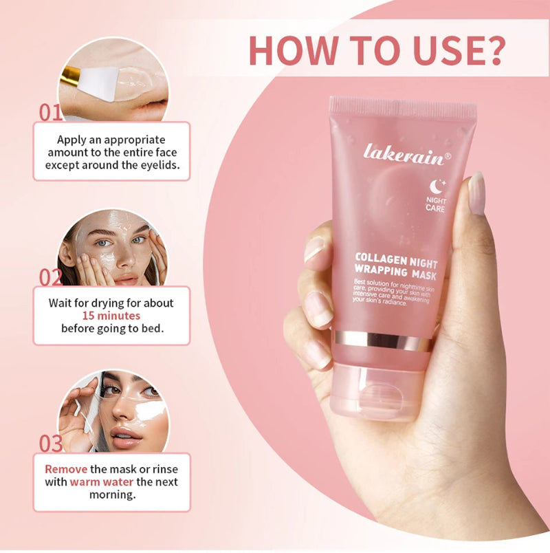 Korean Collagen Overnight Wrapping Peel Off Facial Mask Moisturizing Hydrating Brightening Skin Care Mask