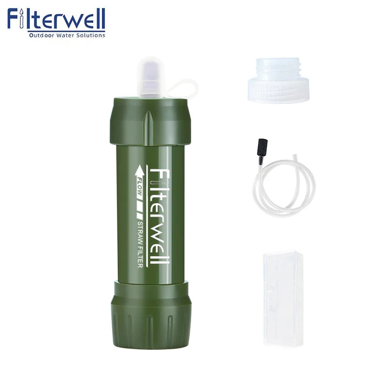 Filterwell Mini Personal Water Filter Straw with Tube and Accessories for Camping, Hiking and Travel