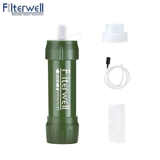 Filterwell Mini Personal Water Filter Straw with Tube and Accessories for Camping, Hiking and Travel