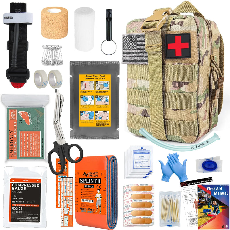 Survival Gear IFAK Kit with MOLLE System Tactical First Aid Bag for Outdoor, Hiking & Emergency