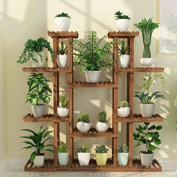 Large Multi-Tier Plant Stand – Brown Staggered Flower Pot Display Rack