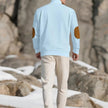 2026 Men’s Casual Jacquard Knit Pullover Sweater with Standing Collar and Elbow Patches