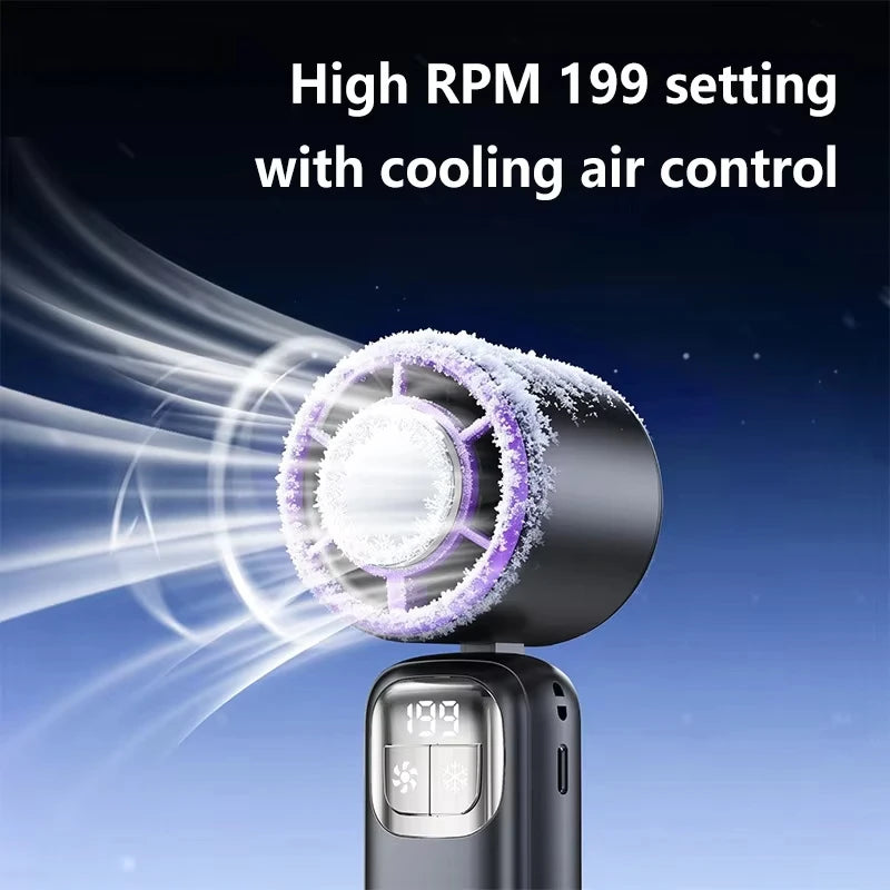 Lenovo 199-Speed Foldable Ice Cooling Handheld Fan with Type-C Charging & Digital Display