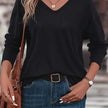 Women's V-Neck Waffle Knit Top – Long Sleeve Loose Fit Drop Shoulder Tee