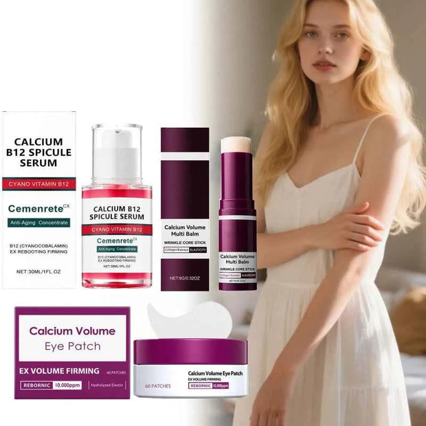 Calcium Skincare Set Anti-Aging Facial Serum, Eye Patches & Multi Balm for Fine Lines and Dark Circles Care