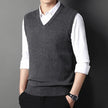 Men's Solid Color V-Neck Knitted Vest – Casual Sleeveless Sweater Top