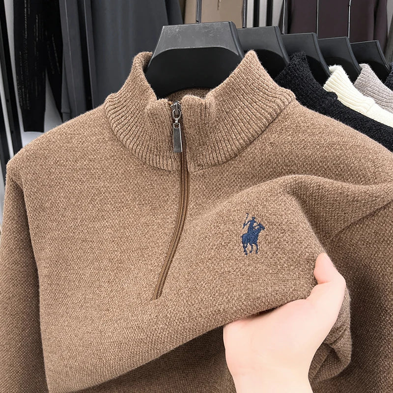 Men's Long Sleeve Mock Neck Half-Zip Knit Sweater – Casual Pullover Knitwear