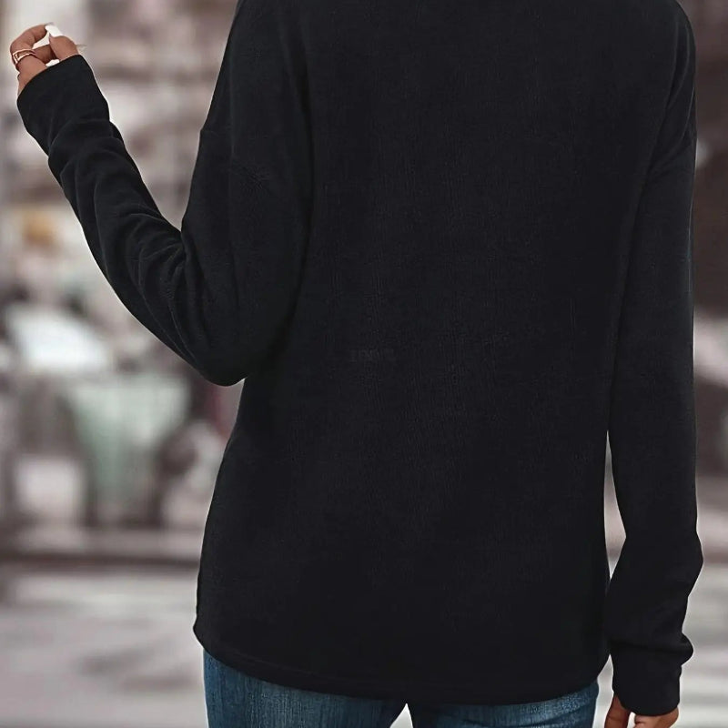 Women's V-Neck Waffle Knit Top – Long Sleeve Loose Fit Drop Shoulder Tee