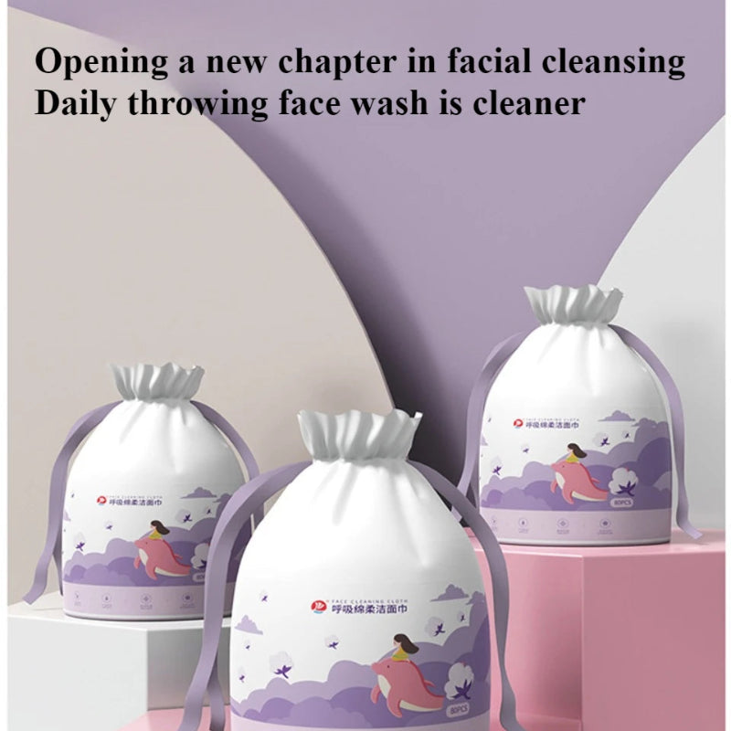 Face Cleaning Cloth 80pcs – White Lavender Drawstring Facial Towel Pack