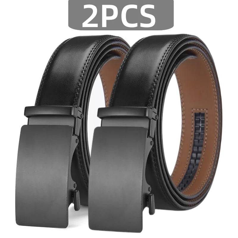 2PCS Black Leather Belt with Stylish Metal Buckle