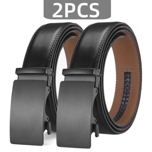 2PCS Black Leather Belt with Stylish Metal Buckle