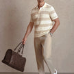 Men’s Striped Knit Polo Shirt with Short Sleeves and Turn-Down Collar