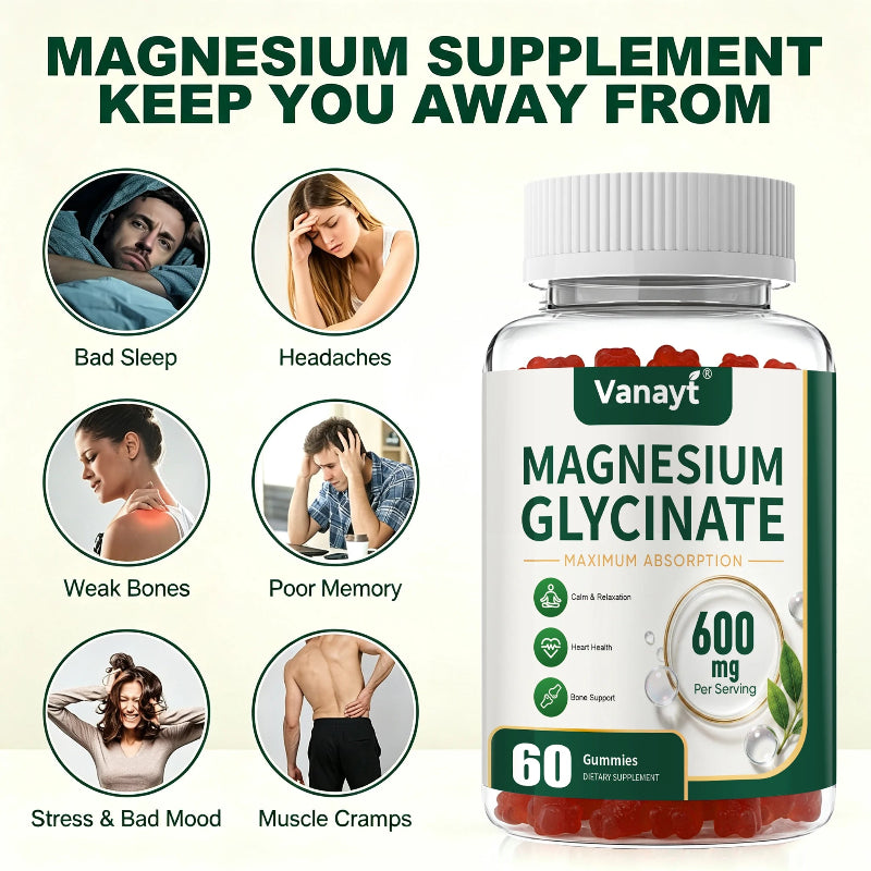 Magnesium Glycinate 600mg Per Serving with Black Pepper, Vitamin D3 & B6 – Muscle, Joint, Nerve & Nighttime Relaxation Support