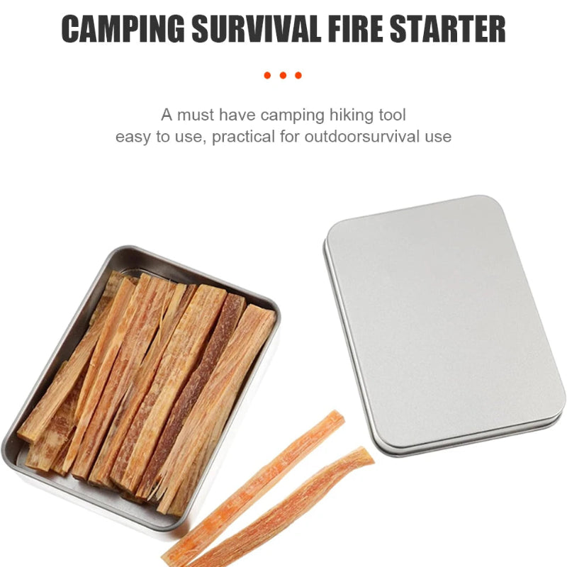 1-Box 170g Fatwood Fire Starter Sticks with Metal Storage Tin for Outdoor Camping