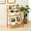3-Tier Ladder Plant Stand – Natural Wood-Tone Slatted Flower Pot Display Rack
