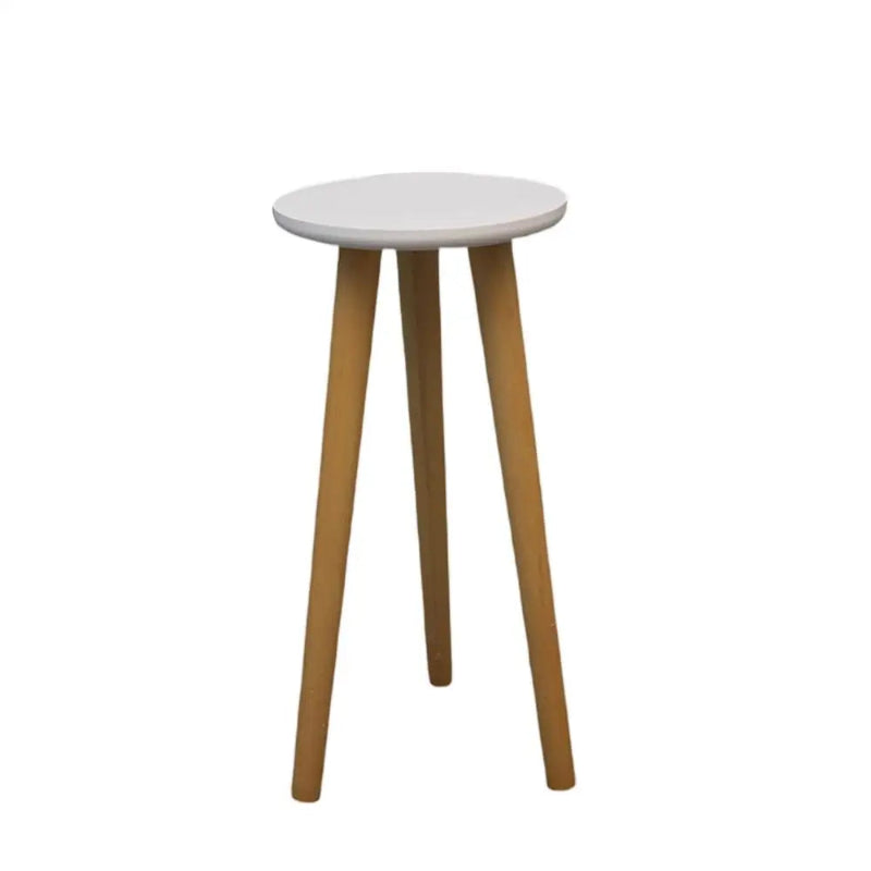 Wooden Round 3-Leg Flower Stand – White Top Plant Display Table in Two Sizes