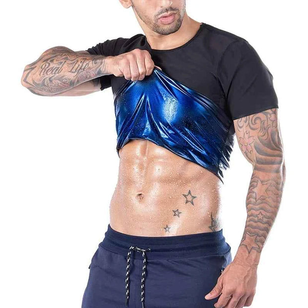 Men’s Slimming Shirt – Fat Burning Compression T-Shirt in Silver, Blue, and Gold