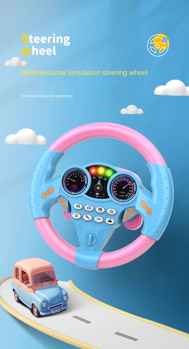 Infant Simulation Steering Wheel Toy with Light Sound Effects Kids Early Education Driving Toy for Stroller Car Play