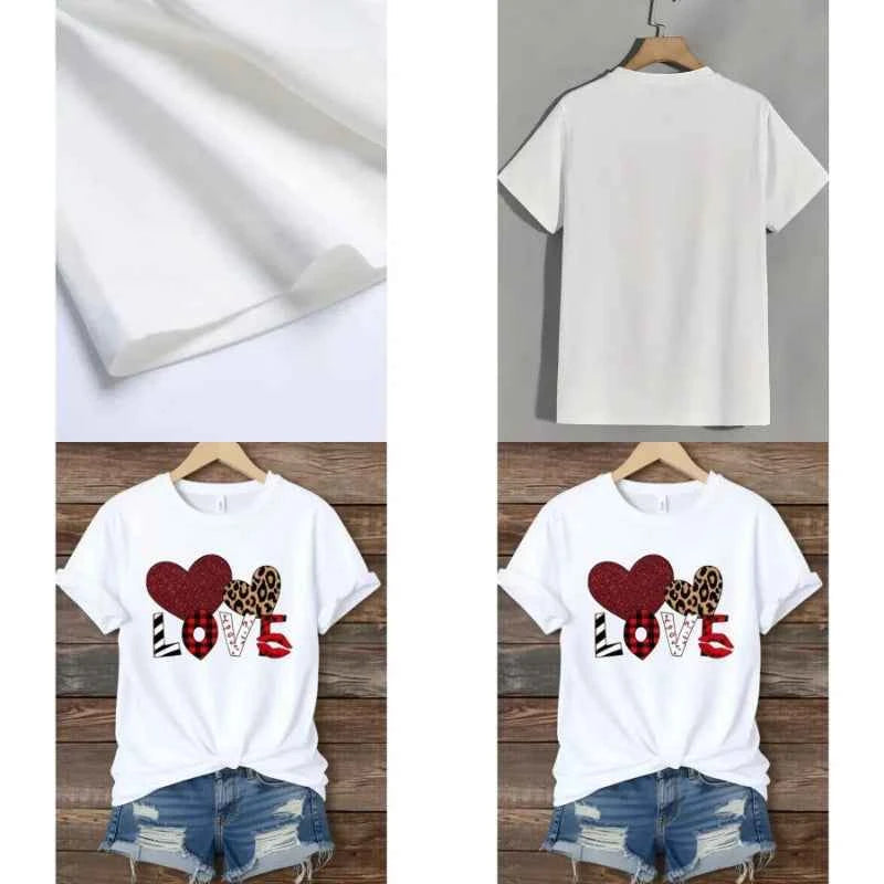 White "LOVE" Heart Print T-Shirt for Women