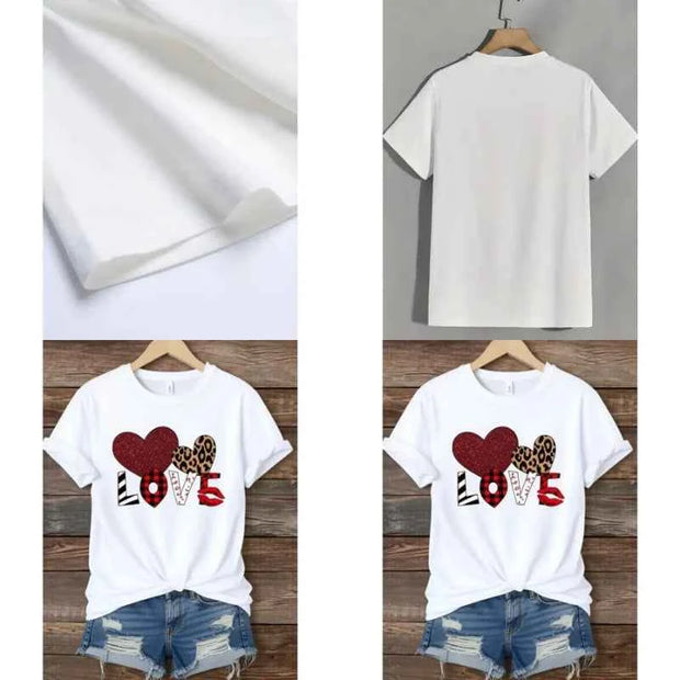 White "LOVE" Heart Print T-Shirt for Women