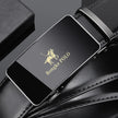 Rongke POLO Luxury Black Leather Belt with Polished Metal Buckle