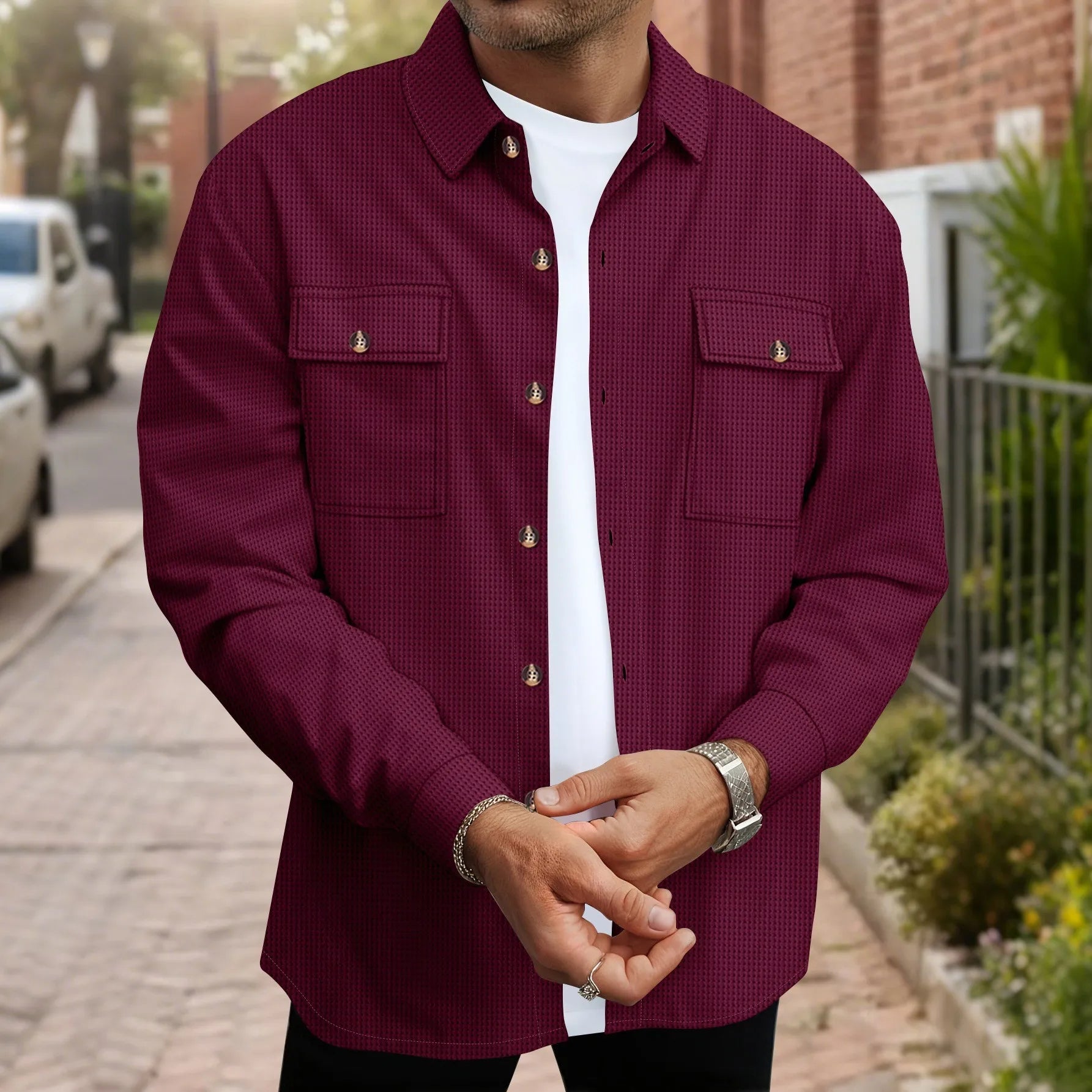 Button Front Shirt Jacket with Chest Pockets