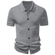 Men’s Textured Knit Short-Sleeve Button-Up Shirt with Turn-Down Collar