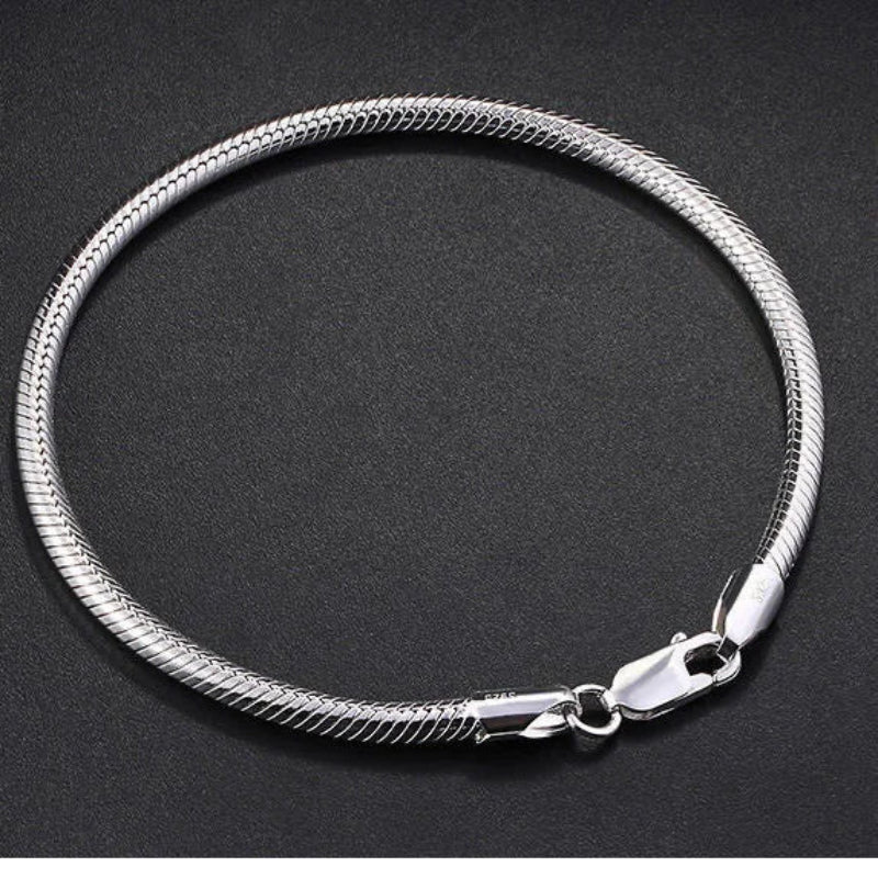 Silver-Tone Textured Bracelet – Slim Polished Wrist Chain Bracelet