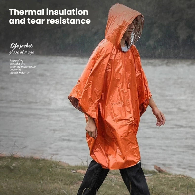 Portable Outdoor Emergency Rain Poncho with Mylar Thermal Liner Waterproof & Wind-Resistant for Camping & Emergencies