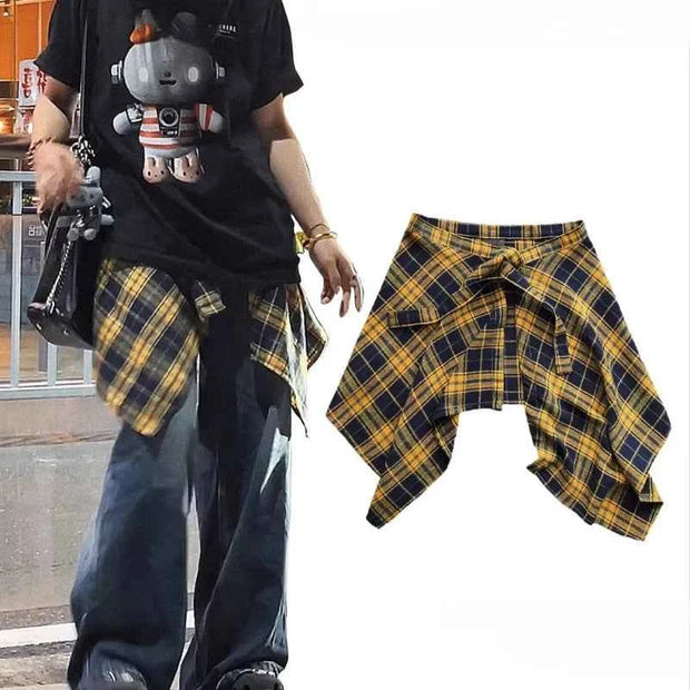 Checkered Hip Cover Scarf Belt for Yoga, Cycling and Dancing with Asymmetrical Plaid Design