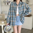 Women's Plaid Button-Up Shirt – Long Sleeve Loose Fit Casual Blouse