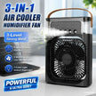 3-in-1 Portable Air Cooler Humidifier Fan with 600ml Water Tank, 3 Speeds & 7-Color Light