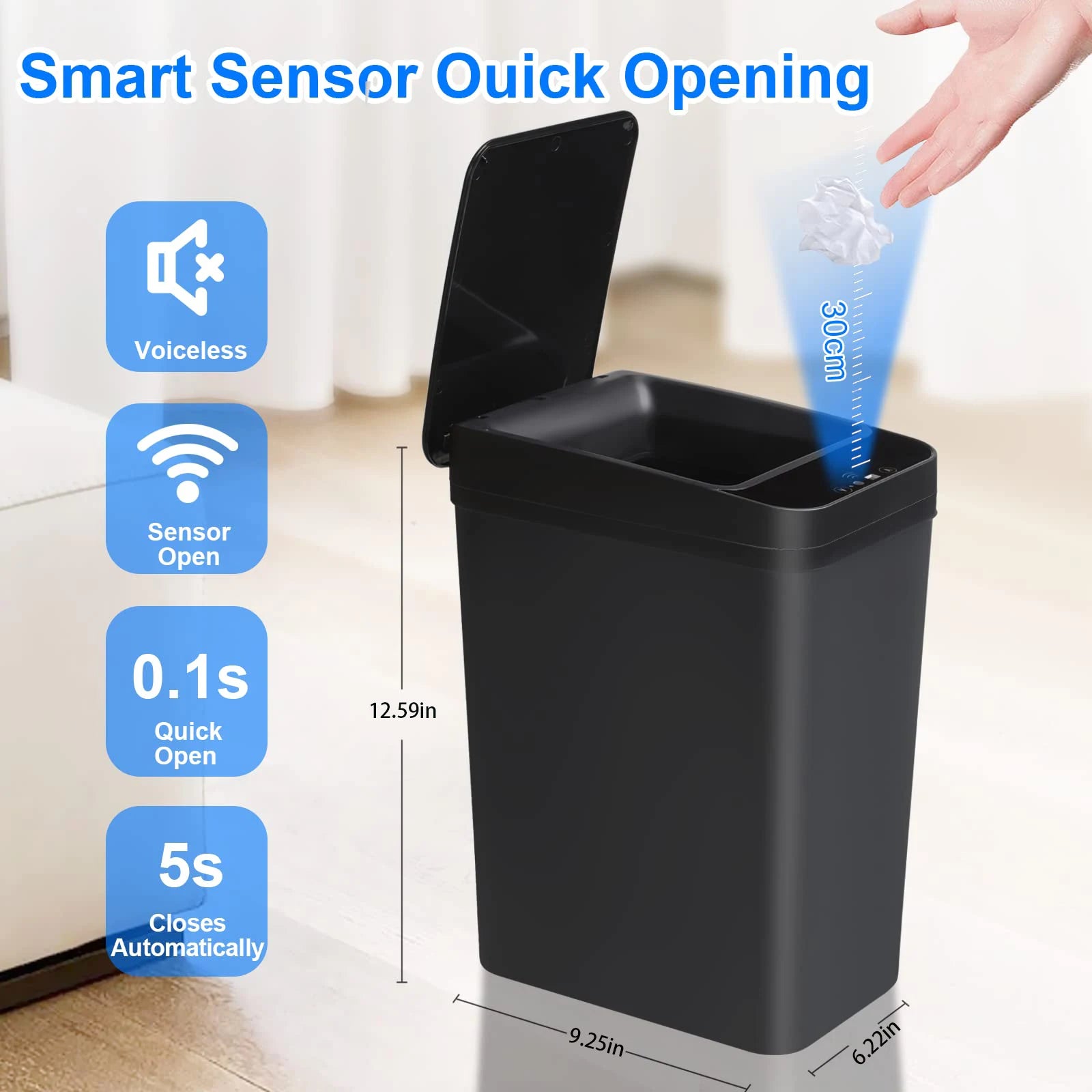 12L Smart Motion Sensor Trash Can with Automatic Lid – Touchless Waste Bin for Bathroom & Kitchen