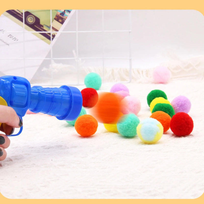 Interactive Cat Toy Shooting Gun with Plush Pom Pom Balls | Funny Pet Training Toy for Cats & Kittens