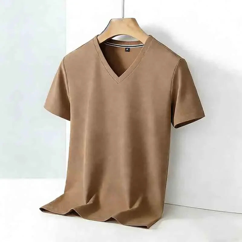 Men’s Solid V-Neck Short-Sleeve Casual T-Shirt – Multiple Colors
