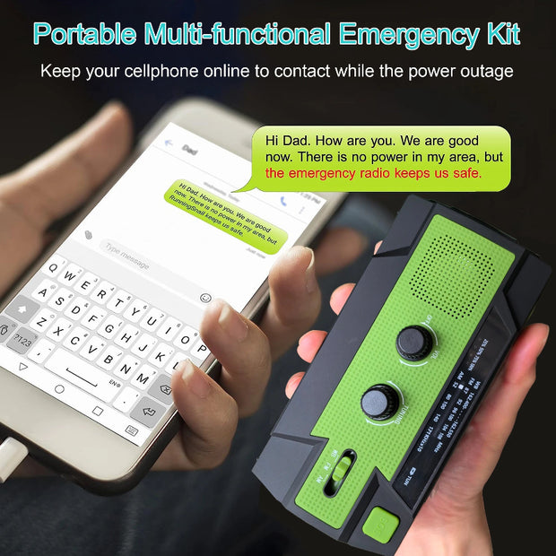 Solar Hand Crank Emergency Radio – 4000mAh Power Bank, NOAA AM/FM, SOS Alarm & LED Flashlight