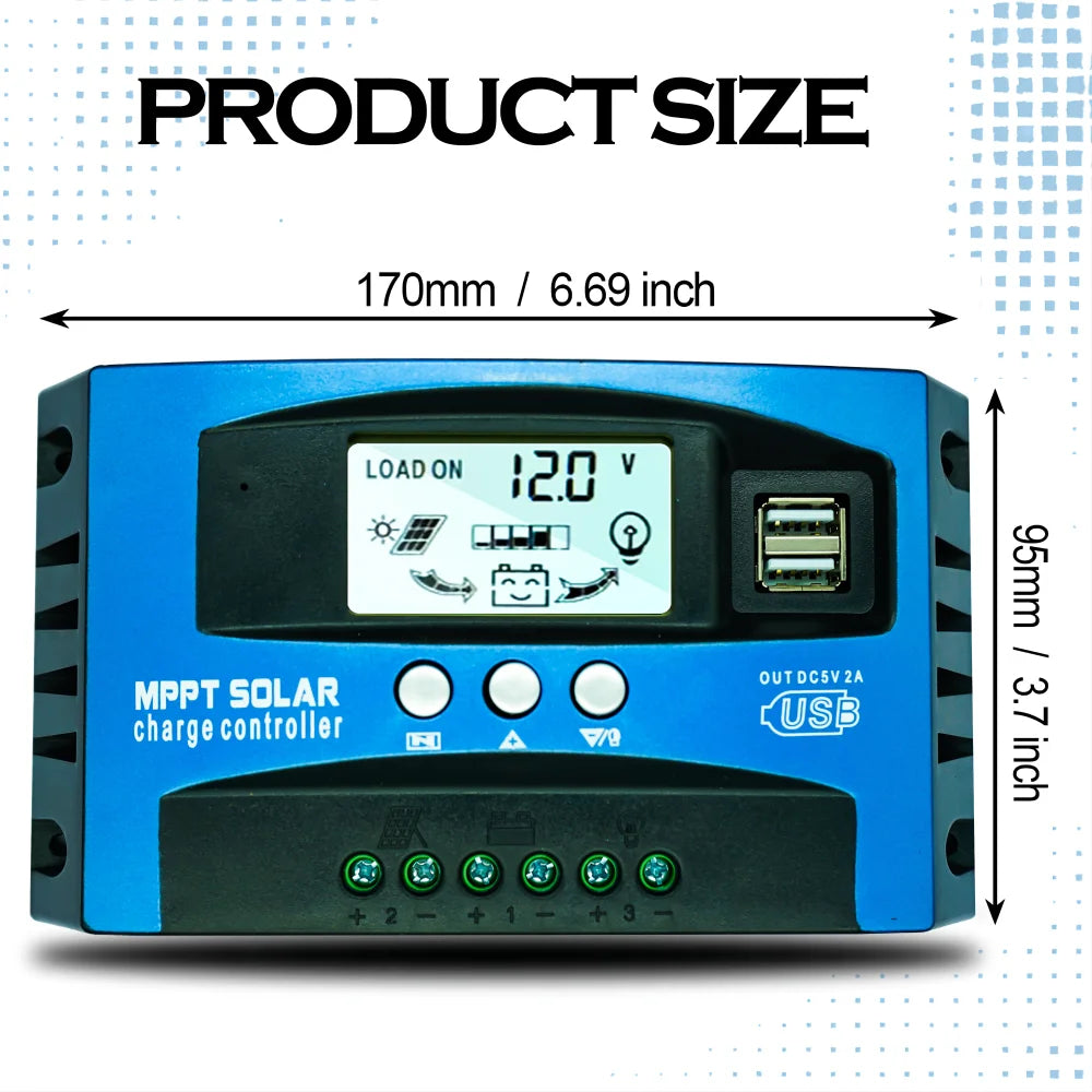 MPPT Solar Charge Controller 30A 40A 50A 60A 100A 12V/24V Battery Charger with LCD Display & USB Output
