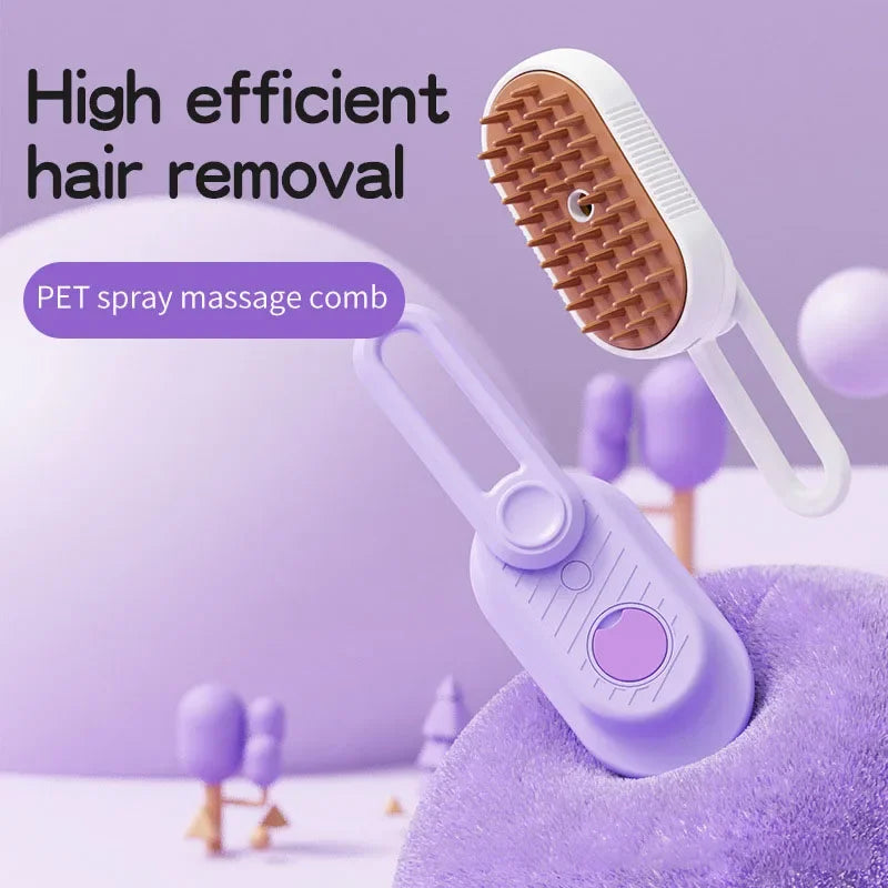 3-in-1 Electric Steamed Dog & Cat Brush – Essential Oil Spray, Massage & Pet Hair Grooming Tool