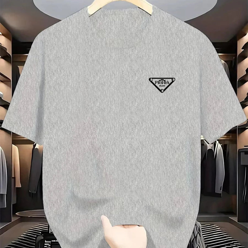 PRADA Men’s Triangle Logo Crew Neck Short Sleeve T-Shirt