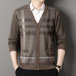 Men’s Vintage Plaid Knitted Cardigan with Button Front, V-Neck & Front Pockets