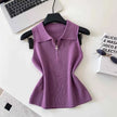 Colorful Zip-Up Collar Knit Tops by Sing Reiny