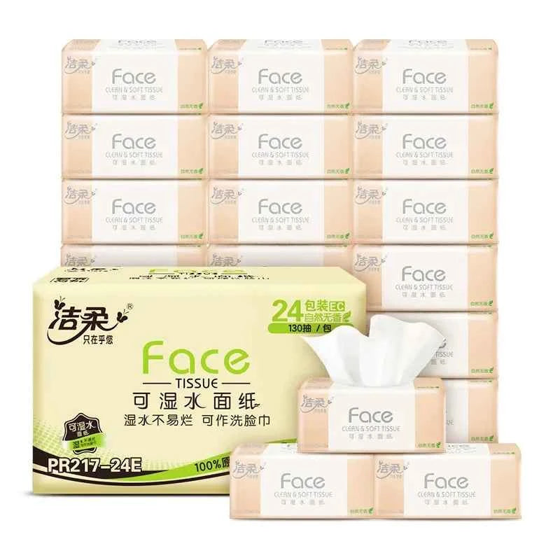 Clean Soft Tissues, Household Large Packaging, Whole Box Of Face Towels, Wet Tissues, 24 Pc, 130 Sheets Of Tissue Paper, Toilet
