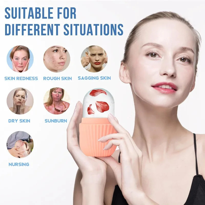 Ice Face Roller Ice Cube Beauty Massage Tool – Silicone Ice Mold Facial Roller for Eye Puffiness and Skin Care